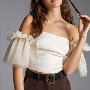 Cream Lace top with Tulle Accents